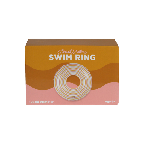 Good Vibes 108cm Inflatable Stripe Swim Ring Beach/Pool Toy