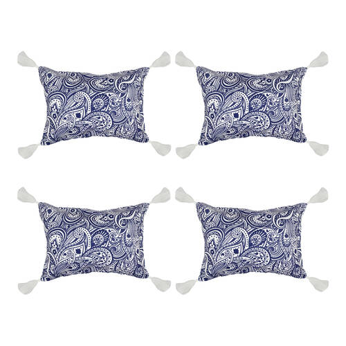 4PK Good Vibes Inflatable Beach Pillow With Tassels Tahitian Blue 40x29x13cm