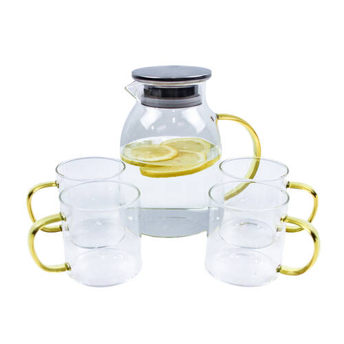 4pc NF Living Cups & Carafe Set 1500ml with Lid 1.5L Clear