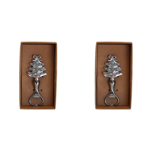 2PK Darlin Christmas Tree Bottle Opener Table Decor 14x5cm Silver Alloy