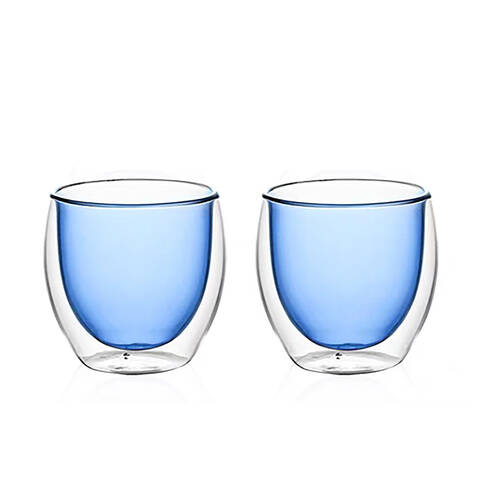 2pc NF Living Serving Hued Glass 250ml Solid Double-Walled Blue
