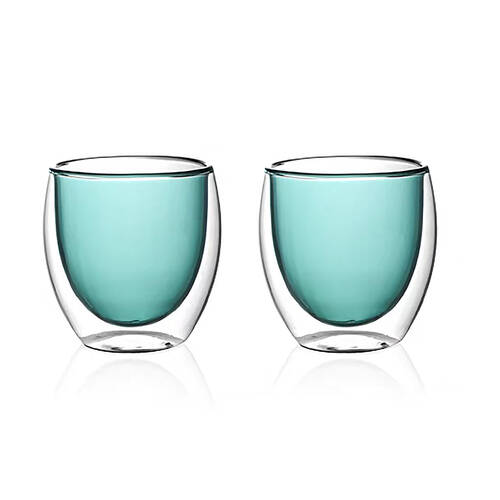 2pc NF Living Serving Hued Glass 250ml Double Walled 18x9cm Solid Teal