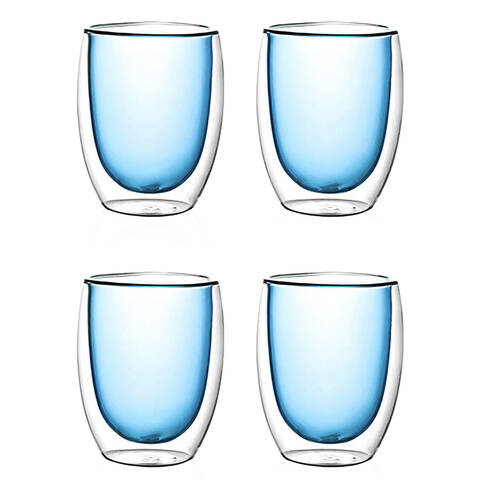 2x 2pc NF Living Serving Hued Glass 350ml Solid Double-Walled Blue