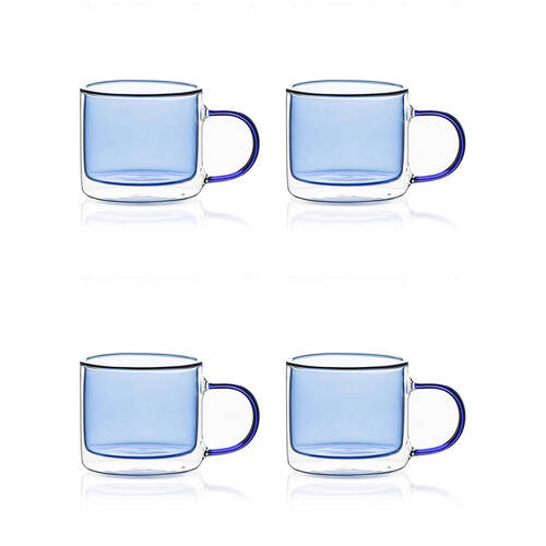 2x 2pc NF Living Serving Hued Cups 250ml Double Walled 18x9cm Solid Blue