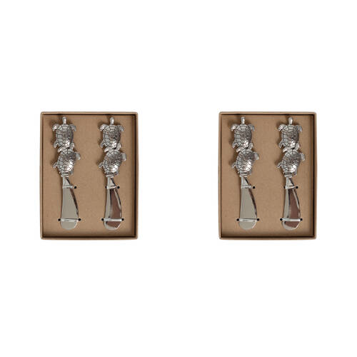 2x2pc Darlin Turtle Cheese Butter Spreaders Table Decor 13x4cm Silver Alloy