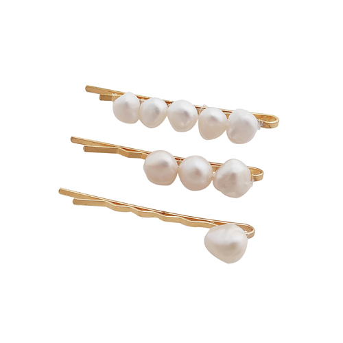 3pc Culturesse Athena Freshwater Pearl Hair Clip Set - Gold/White