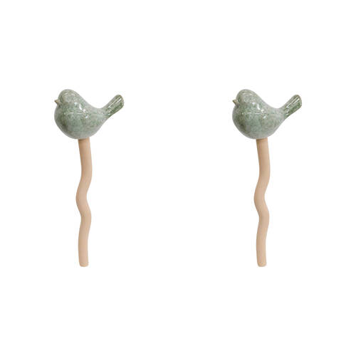 2PK LVD Porcelain Bird Jiggle Spike Sculpture 29.5cm Sage