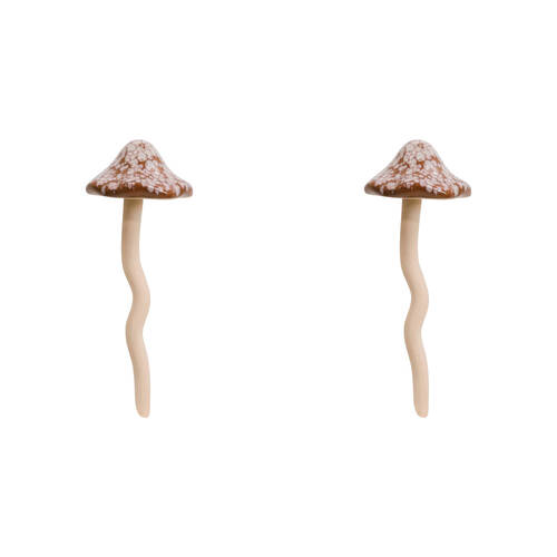 2PK LVD Porcelain Jiggle Mushroom Sculpture 9.5x27cm Rust