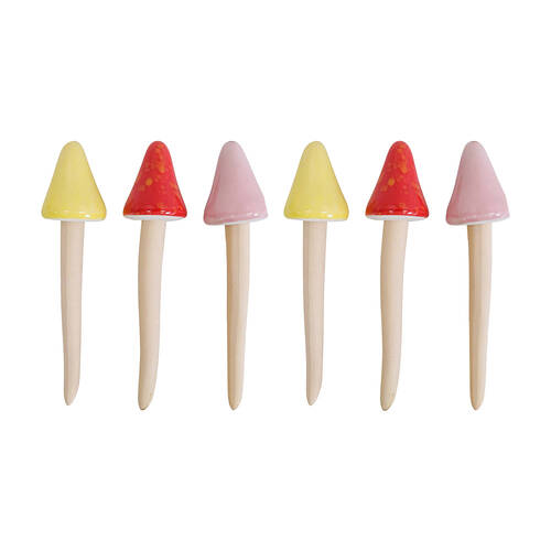 6PK LVD Porcelain Mushrooms Colours Spring Sculpture 13.5cm Assorted