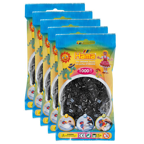 5x 1000pc Hama Bead Bags Kids DIY Art/Craft Toy Black 5y+
