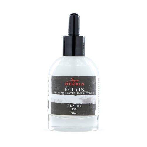 Herbin Eclats Glass Bottle Rich Pigment Writing Ink w/ Dropper 50ml White