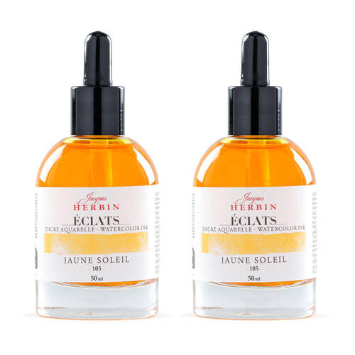 2PK Herbin Eclats Intense Watercolour Ink w/ Dropper 50ml Sunshine Yellow