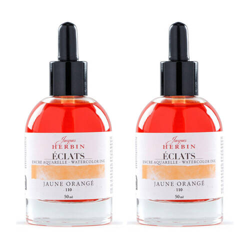 2PK Herbin Eclats Intense Watercolour Ink w/ Dropper 50ml Orange Yellow