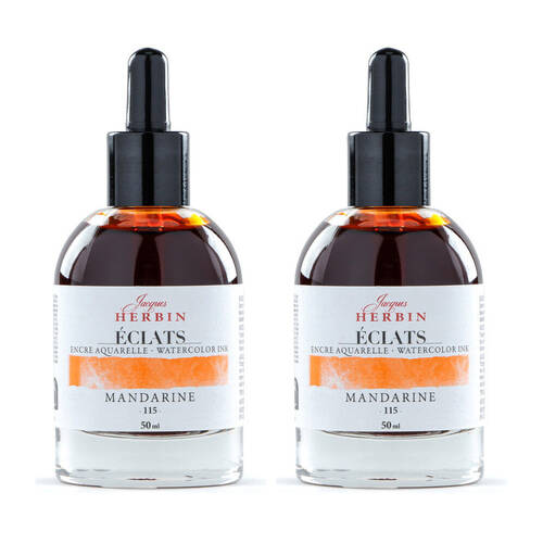 2PK Herbin Eclats Glass Bottle Intense Watercolour Ink w/ Dropper 50ml Mandarin