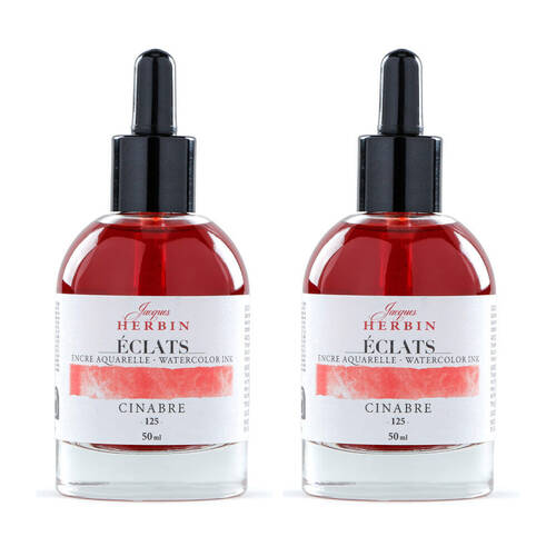2PK Herbin Eclats Glass Bottle Intense Watercolour Ink w/ Dropper 50ml Vermilion