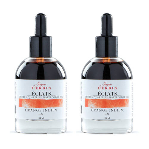 2PK Herbin Eclats Intense Watercolour Ink w/ Dropper 50ml Indian Orange