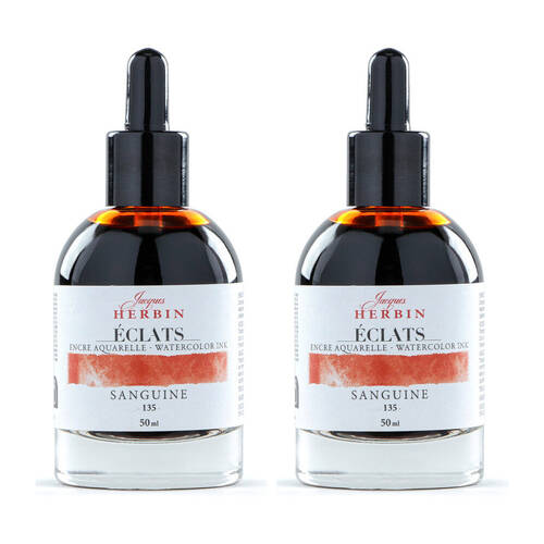 2PK Herbin Eclats Glass Bottle Intense Watercolour Ink w/ Dropper 50ml Sanguine