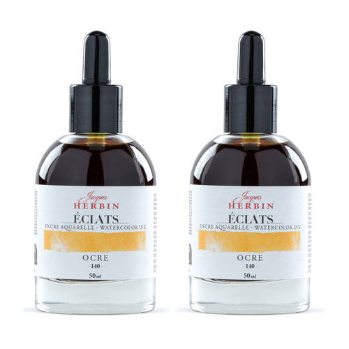 2PK Herbin Eclats Glass Bottle Intense Watercolour Ink w/ Dropper 50ml Ochre