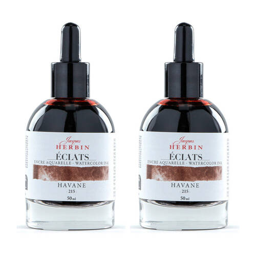 2PK Herbin Eclats Glass Bottle Intense Watercolour Ink w/ Dropper 50ml Havana