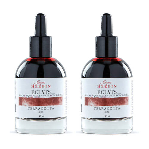 2PK Herbin Eclats Glass Bottle Watercolour Ink w/ Dropper 50ml Terracotta