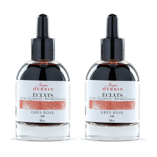 2PK Herbin Eclats Intense Watercolour Ink w/ Dropper 50ml Pink Sandstone