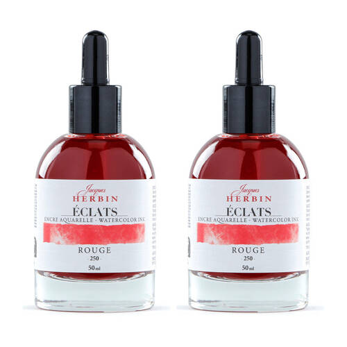 2PK Herbin Eclats Glass Bottle Intense Watercolour Ink w/ Dropper 50ml Red