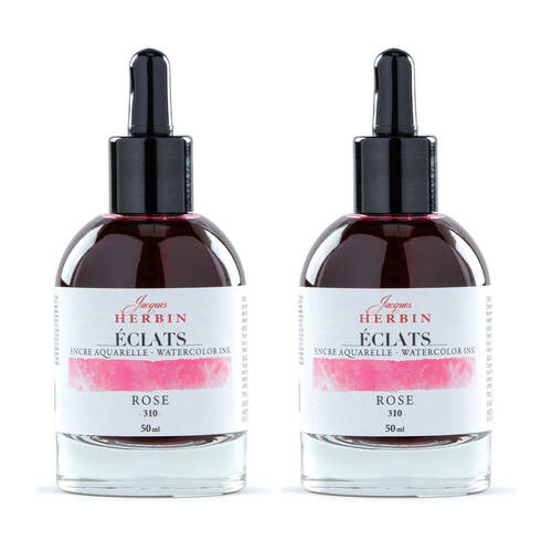 2PK Herbin Eclats Glass Bottle Intense Watercolour Ink w/ Dropper 50ml Pink