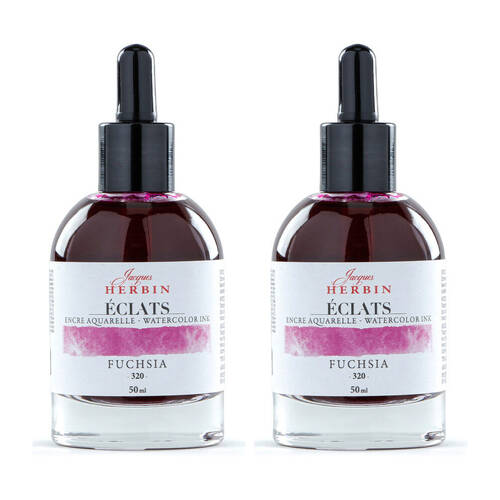 2PK Herbin Eclats Glass Bottle Intense Watercolour Ink w/ Dropper 50ml Fuchsia