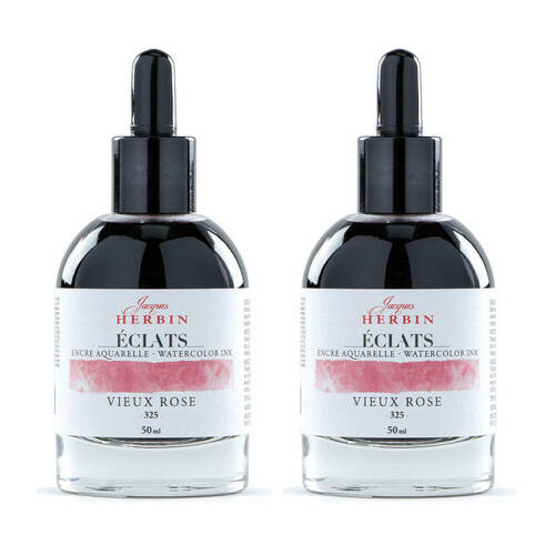 2PK Herbin Eclats Glass Bottle Intense Watercolour Ink w/ Dropper 50ml Old Rose