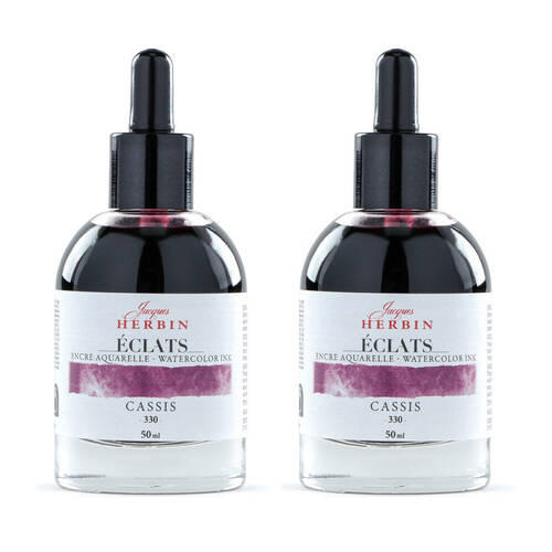 2PK Herbin Eclats Glass Bottle Watercolour Ink w/ Dropper 50ml Blackcurrant