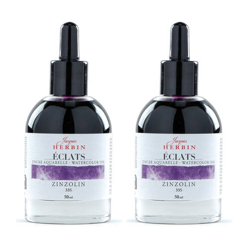 2PK Herbin Eclats Glass Bottle Intense Watercolour Ink w/ Dropper 50ml Zinzolin