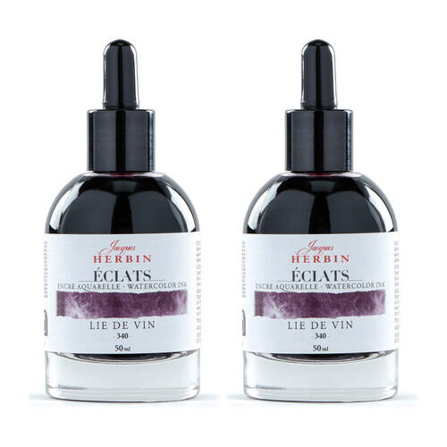2PK Herbin Eclats Glass Bottle Intense Watercolour Ink w/ Dropper 50ml Burgundy