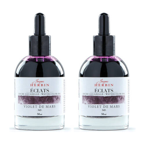 2PK Herbin Eclats Glass Bottle Watercolour Ink w/ Dropper 50ml March Violet