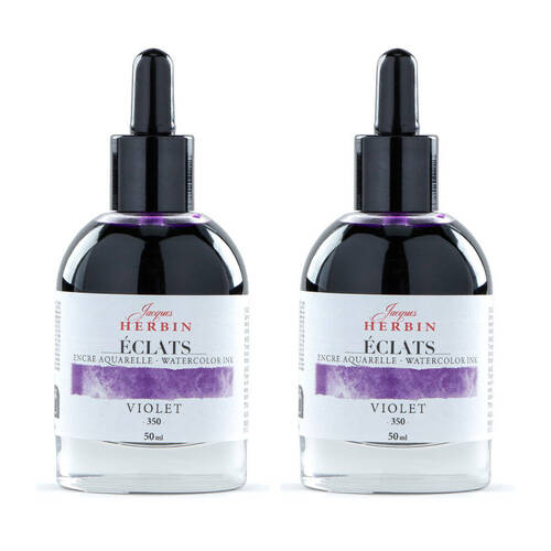 2PK Herbin Eclats Glass Bottle Intense Watercolour Ink w/ Dropper 50ml Violet