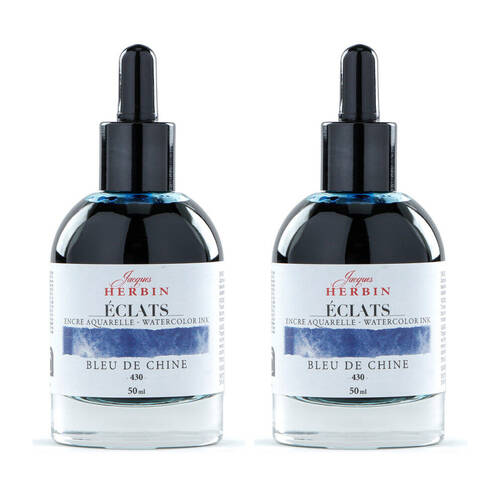 2PK Herbin Eclats Glass Bottle Watercolour Ink w/ Dropper 50ml China Blue