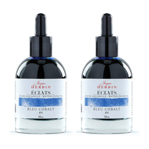 2PK Herbin Eclats Glass Bottle Watercolour Ink w/ Dropper 50ml Cobalt Blue
