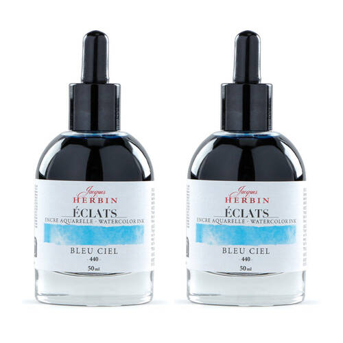2PK Herbin Eclats Glass Bottle Intense Watercolour Ink w/ Dropper 50ml Sky Blue