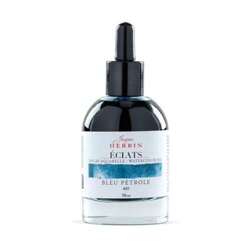 Herbin Eclats Glass Bottle Intense Watercolour Ink w/ Dropper 50ml Petrol Blue