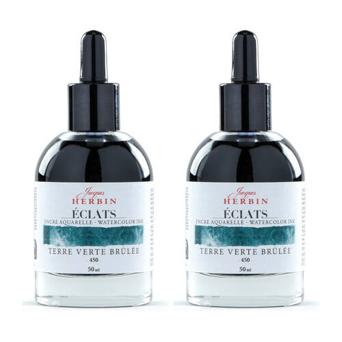 2PK Herbin Eclats Intense Watercolour Ink w/ Dropper 50ml Burnt Green Earth