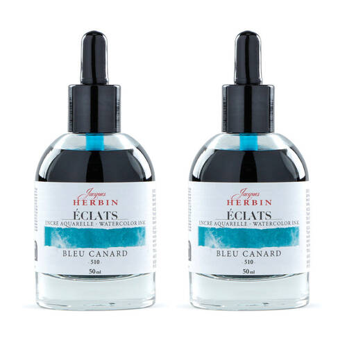2PK Herbin Eclats Glass Bottle Intense Watercolour Ink w/ Dropper 50ml Teal