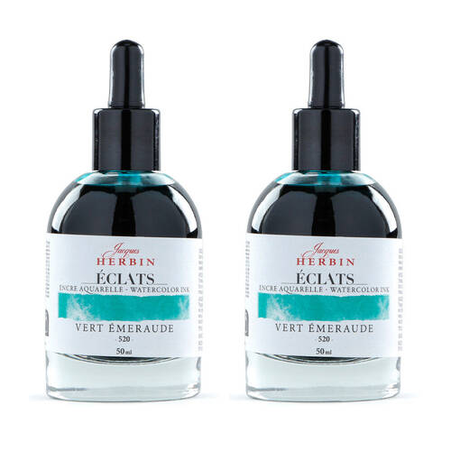 2PK Herbin Eclats Intense Watercolour Ink w/ Dropper 50ml Emerald Green