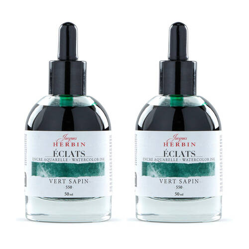 2PK Herbin Eclats Glass Bottle Intense Watercolour Ink w/ Dropper 50ml Fir Green
