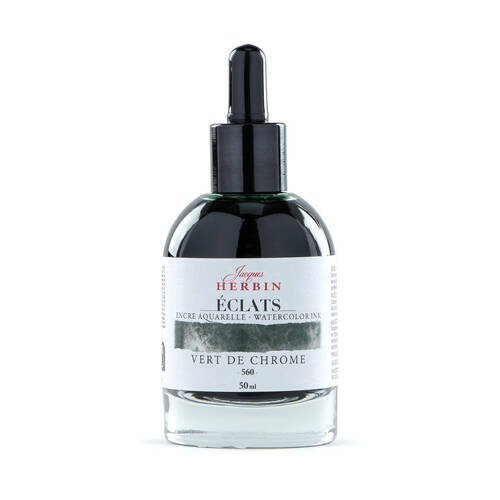 Herbin Eclats Glass Bottle Intense Watercolour Ink w/ Dropper 50ml Chrome Green
