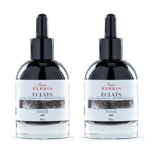 2PK Herbin Eclats Glass Bottle Intense Watercolour Ink w/ Dropper 50ml Black