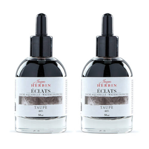 2PK Herbin Eclats Glass Bottle Intense Watercolour Ink w/ Dropper 50ml Taupe
