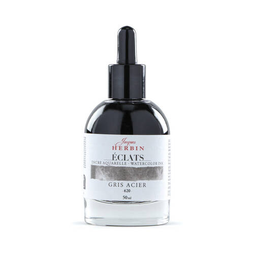 Herbin Eclats Glass Bottle Intense Watercolour Ink w/ Dropper 50ml Steel Grey
