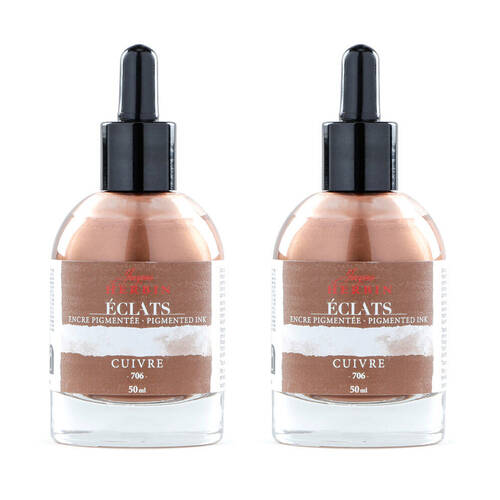2PK Herbin Eclats Glass Bottle Rich Pigment Writing Ink w/ Dropper 50ml Copper