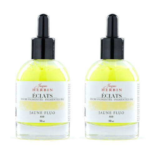 2PK Herbin Eclats Glass Bottle Rich Pigment Ink w/ Dropper 50ml Fluro Yellow
