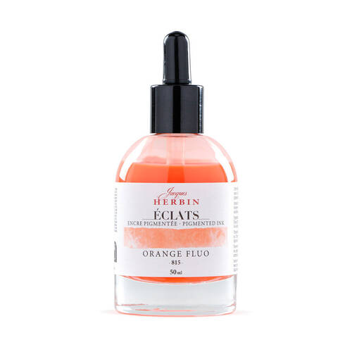 Herbin Eclats Glass Bottle Rich Pigment Writing Ink w/ Dropper 50ml Fluro Orange