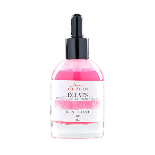 Herbin Eclats Glass Bottle Rich Pigment Writing Ink w/ Dropper 50ml Fluro Pink